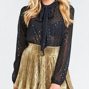 Show Me Your MuMu | Black Blain Tie Neck Swiss Dot
Bow Blouse Size Small